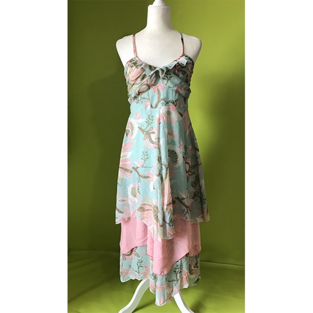 Azbro Cross Back Empire Flora Layer Hem Dress M